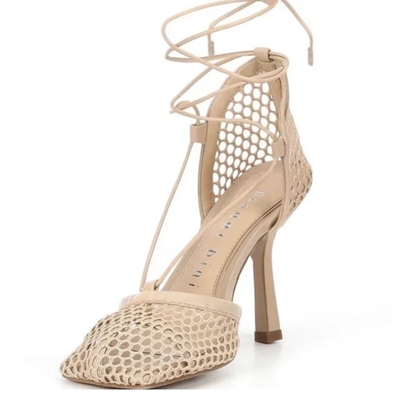 NEW Gianni Bini Reagan Mesh And Leather Ankle Wrap Square Toe Pumps - Picture 3 of 3